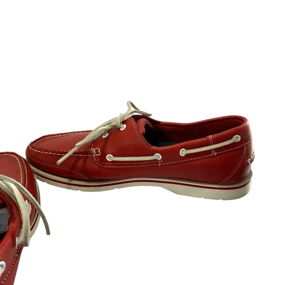 Rockport Premium Leather Heritage Boat Nautical Deck Loafers 11 Red Grandad Core